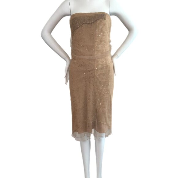 Donna Karan Vintage Beige Strapless Embellished Dress - Picture 1 of 6
